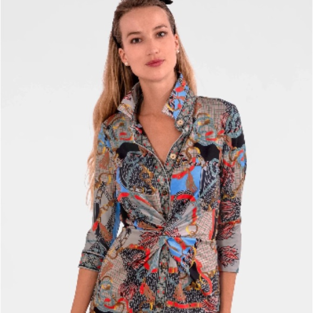 Gretchen Scott Designs Multicolor Knot-Front Long Sleeve Dress
